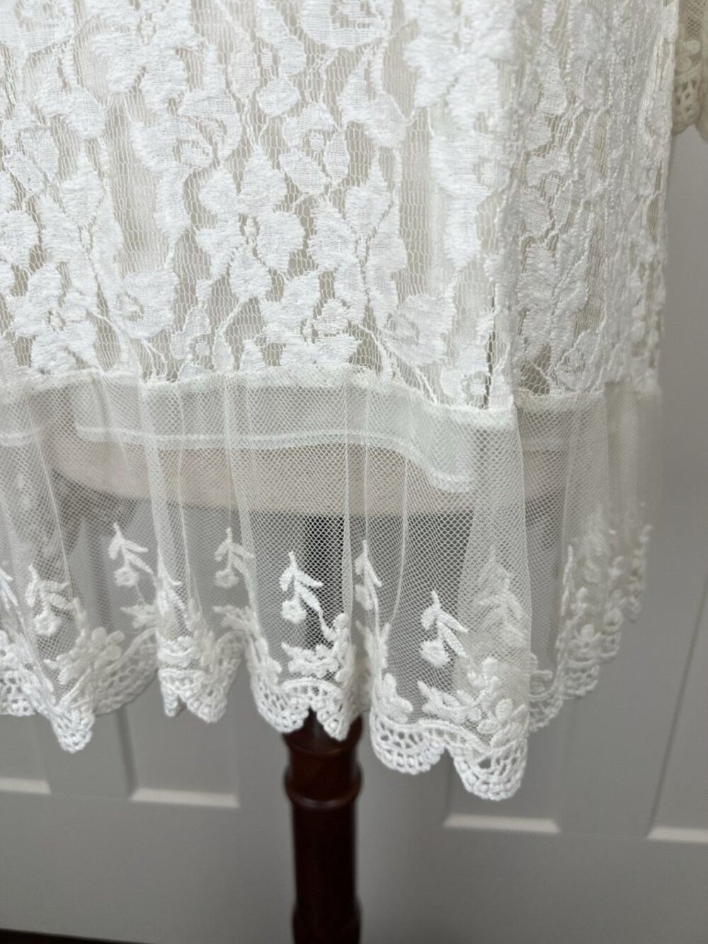 Boho Lace Top White Large Sheer Embroidered Floral Mesh Tunic Romantic Blouse - Picture 5 of 10